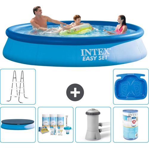 Intex runder aufblasbarer Easy-Set-Pool – 366 x 76 cm – Blau – im Lieferumfang enthalten Abdeckung - Wartungspaket - Filterpumpe für Schwimmbad - Filter - Leiter - Fußbad