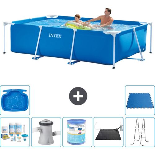 Intex-Schwimmbecken mit rechteckigem Rahmen – 260 x 160 x 65 cm – Blau – im Lieferumfang enthalten Wartungspaket - Filterpumpe für Schwimmbad - Filter - Solarmatte - Leiter - Fußbad