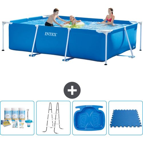 Intex-Schwimmbecken mit rechteckigem Rahmen – 300 x 200 x 75 cm – Blau – im Lieferumfang enthalten Wartungspaket - Leiter - Fußbad - Bodenfliesen