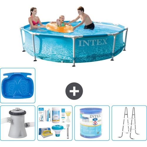 Intex Rundrahmen-Schwimmbecken – 305 x 76 cm – Wasserdruck – inklusive Pumpe Wartungspaket - Filter - Leiter - Fußbad