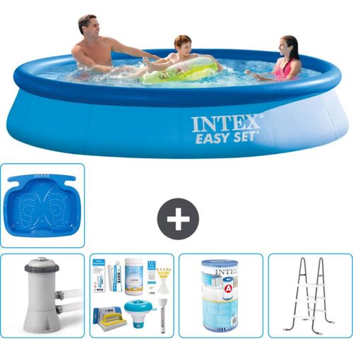 Intex runder aufblasbarer Easy Set-Schwimmpool – 366 x 76 cm – Blau – inklusive Pumpe Wartungspaket - Filter - Leiter - Fußbad
