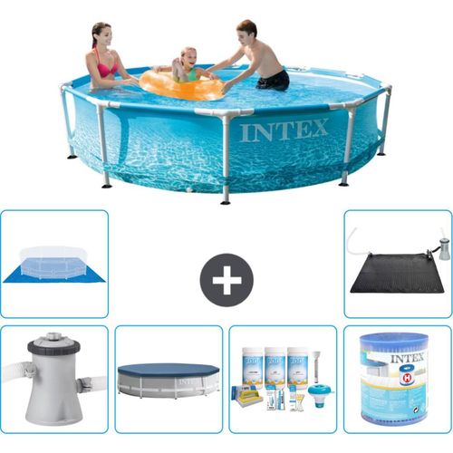 Intex Rundrahmen-Schwimmbecken – 305 x 76 cm – Wasserdruck – inklusive Pumpe Abdeckung - Wartungspaket - Filter - Bodenplane - Solarmatte
