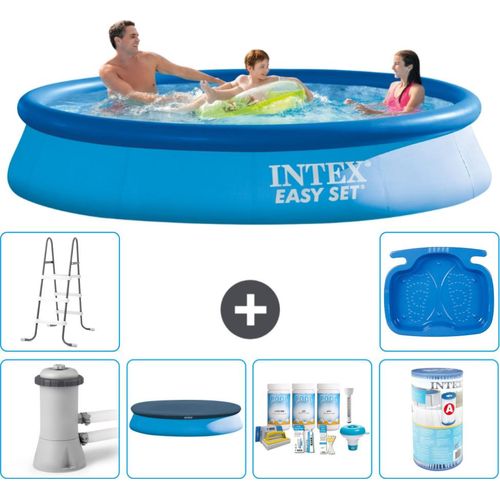 Intex runder aufblasbarer Easy Set-Schwimmpool – 366 x 76 cm – Blau – inklusive Pumpe Abdeckung - Wartungspaket - Filter - Leiter - Fußbad