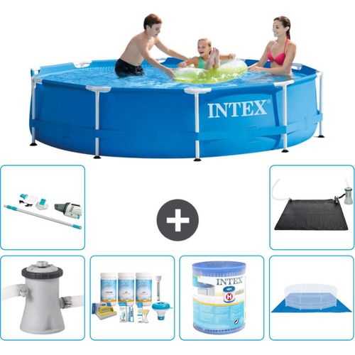 Intex Rundrahmen-Schwimmbecken – 305 x 76 cm – Blau – inklusive Pumpe Wartungspaket - Filter - Bodenplane - Staubsauger - Solarmatte