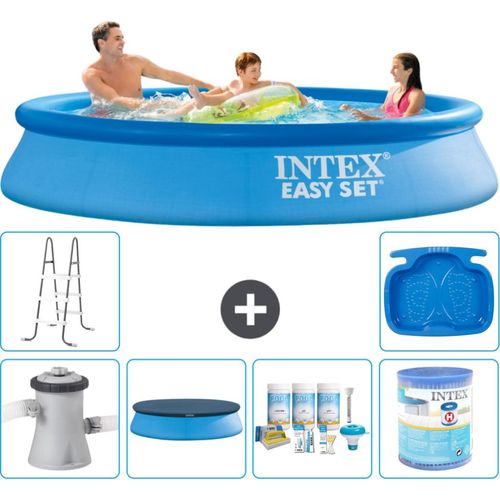 Intex runder aufblasbarer Easy Set-Schwimmpool – 305 x 61 cm – Blau – inklusive Pumpe Abdeckung - Wartungspaket - Filter - Leiter - Fußbad