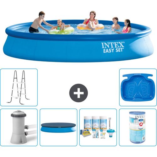 Intex runder aufblasbarer Easy Set-Schwimmpool – 457 x 84 cm – Blau – inklusive Pumpe Abdeckung - Wartungspaket - Filter - Leiter - Fußbad