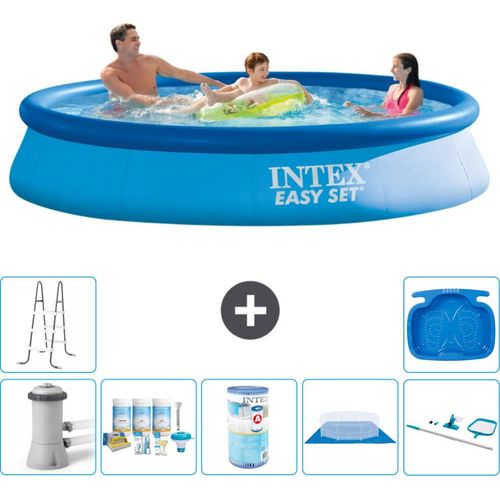 Intex runder aufblasbarer Easy Set-Schwimmpool – 366 x 76 cm – Blau – inklusive Pumpe Wartungspaket - Filter - Bodenplane - Reinigungskit - Leiter - Fußbad