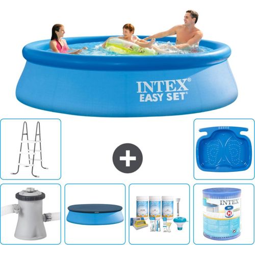 Intex runder aufblasbarer Easy Set-Schwimmpool – 305 x 76 cm – Blau – inklusive Pumpe Abdeckung - Wartungspaket - Filter - Leiter - Fußbad