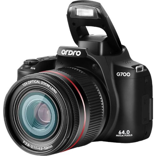 ORDRO G700 4K-Digitalkamera, WiFi, digitale Videokamera, Camcorder, 64 MP, 3,0-Zoll-IPS-Bildschirm, 12-facher optischer Zoom, automatischer/manueller Fokus, integrierter Blitz, Batterie, elektronische Stabilisierung mit Riemen fuer Vlogging-Videofotografie