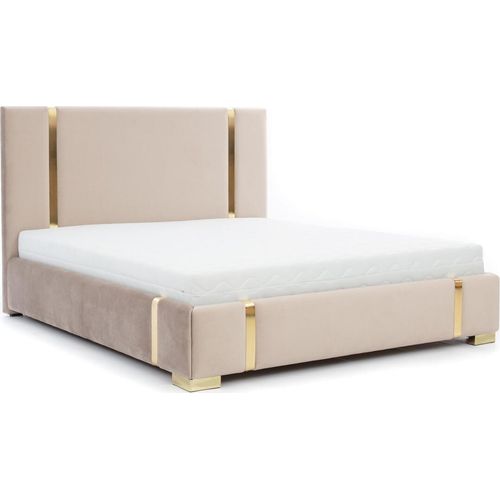 Beiges Edelstahlbett Schlafzimmer Betten Modernes Polsterbett Möbel Neu JV Moebel