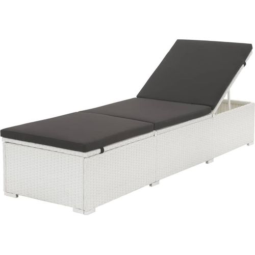 Sonnenliege mit Schwarzer Auflage Poly Rattan Weiß