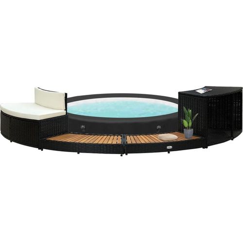 Whirlpool-Einfassung Schwarz Poly Rattan und Massivholz Akazie 316651