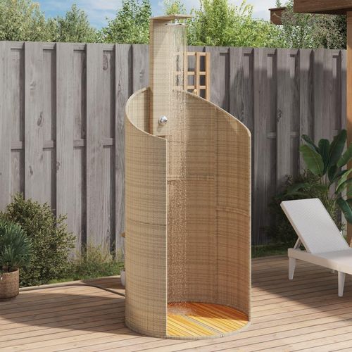 Möbel Gartendusche Beige 100x100x241,5 cm Poly Rattan Akazienholz - Poolzubehör 368214