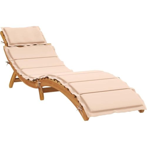 Sonnenliege mit Auflage Beige Massivholz Akazie