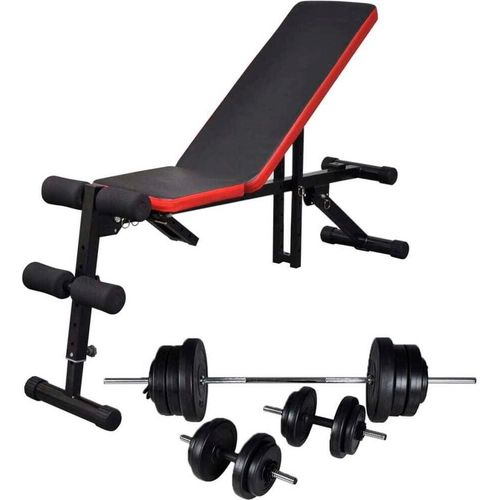 Hantelbank Verstellbar mit Langhantel Kurzhantel Set 60,5 kg