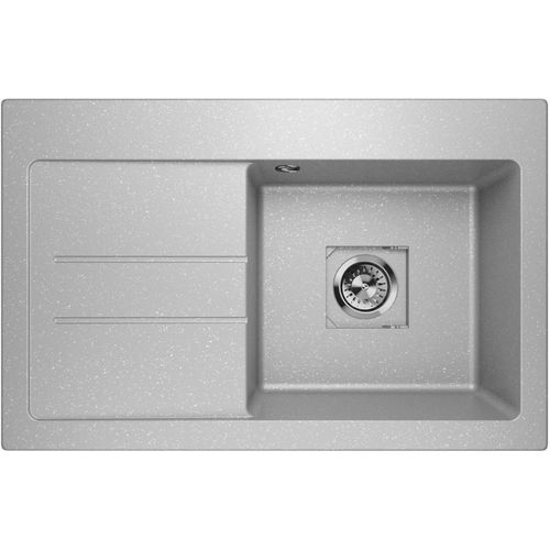 Spülbecken Granitspüle Einbauspüle Abtropffläche Qube 1.0 Grau Metallic Links Siphon 10381