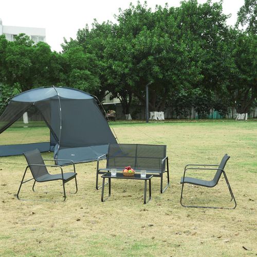 Gartenmöbelset ‘Anzi’ 4-tlg. Tisch, Bank und 2 Stühle Stahlgestell Schwarz