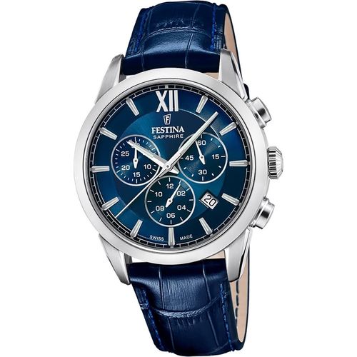 Festina Herren Uhr Swiss Lederarmband blau D2UF20041/2