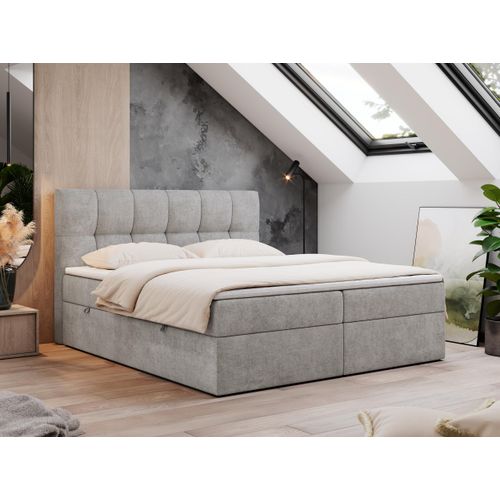 Boxspringbett 120x200 mit Bettkasten, Bett mit Multipocket - Matratze H3 Topper, Polsterbett 120x200 mit Bettkasten Kopfteil, Boxspringbett mit Matratze H3 - RICO - 120x200 - Hellgrau - Struktur - H3