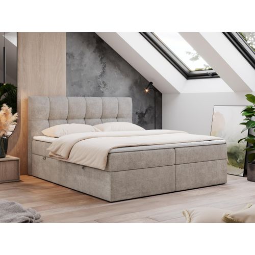 Boxspringbett 120x200 mit Bettkasten, Bett mit Multipocket - Matratze H3 Topper, Polsterbett 120x200 mit Bettkasten Kopfteil, Boxspringbett mit Matratze H3 - RICO - 120x200 - Beige - Struktur - H3