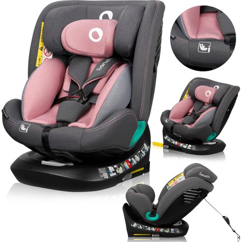 Lionelo Autokindersitz Bastiaan One i-Size, ab Geburt bis 12 Jahren, ab 0 kg bis 36 kg, Dri-Seat, 360 Grad - Pink Rose