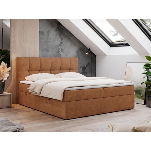 Boxspringbett 160x200 mit Bettkasten, Bett mit Multipocket - Matratze H3 Topper, Polsterbett 160x200 mit Bettkasten Kopfteil, Boxspringbett mit Matratze H3 - RICO - 160x200 - Orange - Struktur - H3
