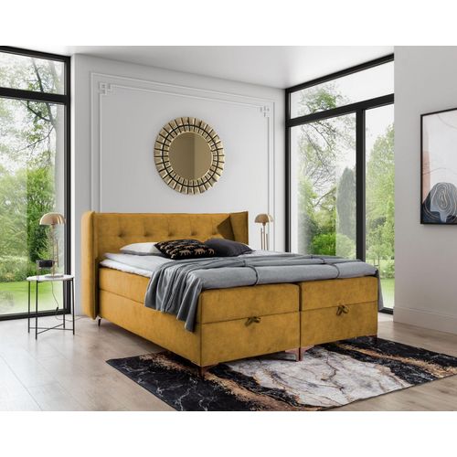 Bett 160x200cm Luxus Möbel Schlafzimmer Gelb Boxspringbett Doppel Neu JVmoebel