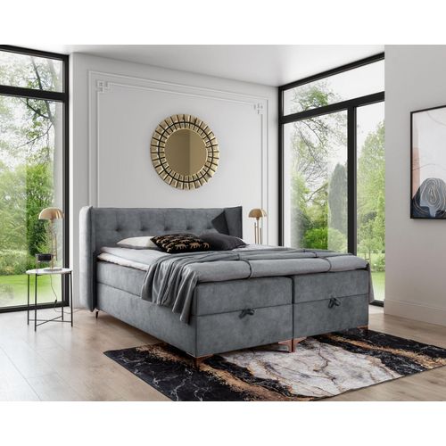 Boxspringbett Grau Polstermöbel Luxus Bett Schlafzimmer Stil Modern JVmoebel