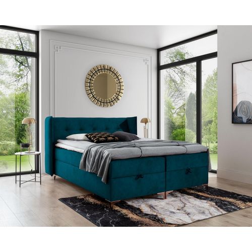 Schlafzimmer Modern Polsterbett Blau Bett Doppel Holz Einrichtung JVmoebel