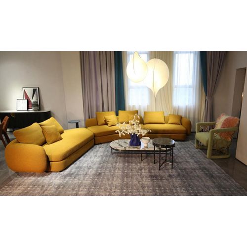 Wohnzimmer Luxus Möbel Ecksofa L Form Couch Design Gelb Textil JVmoebel
