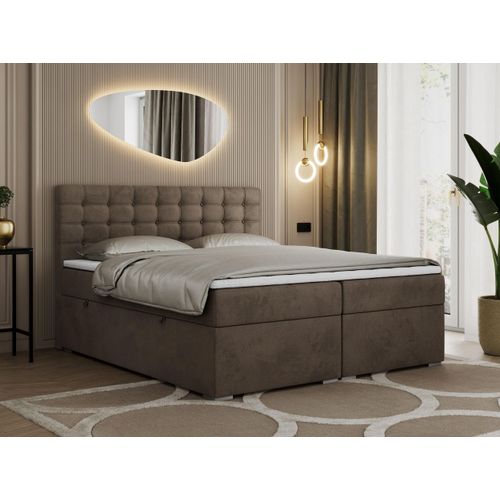 Boxspringbett 180x200 mit Bettkasten, Bett 180x200 mit Matratze und Topper - SUSAN - 180x200 - Braun - Velvet - H3