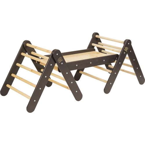 MEOWBABY Klettergerüst für Kinder - Indoor Set zwei Kletterdreiecke mit einer Rutsche/Kletterwand, Montessori Spielgeräte Pikler aus Holz, Schwarz
