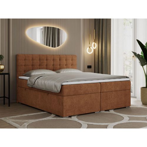 Boxspringbett 120x200 mit Bettkasten, Bett 120x200 mit Matratze und Topper - SUSAN - 120x200 - Orange - Struktur - H3