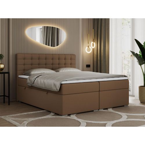 Boxspringbett 180x200 mit Bettkasten, Bett 180x200 mit Matratze und Topper - SUSAN - 180x200 - Braun - Kunstleder - H4