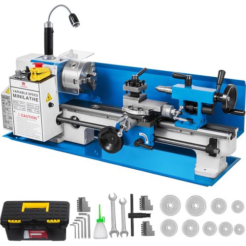 VEVOR Präzisions-Tisch-Mini-Metallfräsmaschine, Drechselbank 550 W, drechselbank bohrmaschine mit variabler Drehzahl, drehmaschine, Nylongetriebe mit 50-2500 U / min und beweglicher Lampe