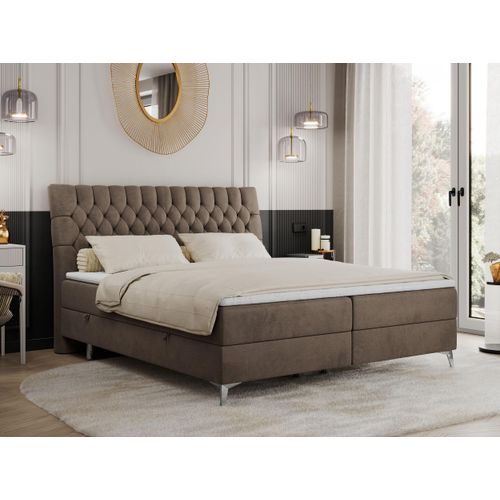 Boxspringbett 120x200 mit 2 Bettkästen Matratze und Topper, Polsterbett 120x200, Bett 120x200 - MILEN - 120x200 cm - Braun - Velvet - H4