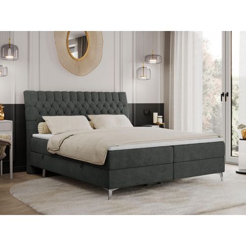 Boxspringbett 120x200 mit 2 Bettkästen Matratze und Topper, Polsterbett 120x200, Bett 120x200 - MILEN - 120x200 cm - Dunkelgrau - Struktur - H4