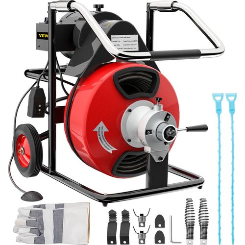 VEVOR Rohrreinigungsmaschine 390W Rohrreinigungsgerät Spirale 15 mm x 13 mm kompakter elektrische Abflussreiniger mit 8 auswechselbare Messer Schiebehülsenwerkzeug 1750 RPM für die Rohrinstallation