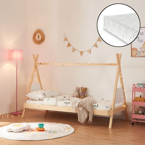 Kinderbett Tipi-Bett 'Siikajoki' mit Matratze 90x200cm Kiefernholz