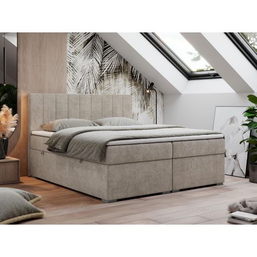 Boxspringbett 160x200, Bett 160x200 mit Matratze und Topper, Boxspringbett mit Bettkästen, Doppelbett - LOPE - 160x200 - Beige - Struktur - H4