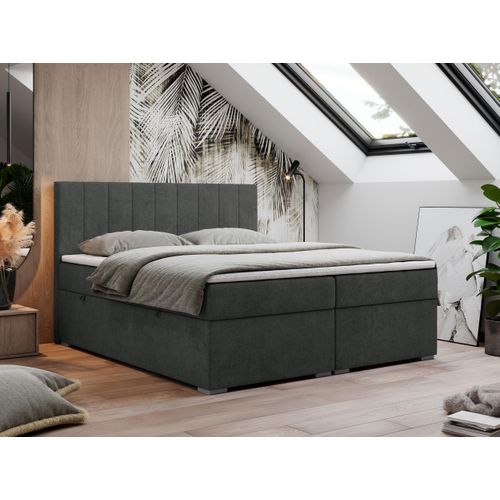 Boxspringbett 160x200, Bett 160x200 mit Matratze und Topper, Boxspringbett mit Bettkästen, Doppelbett - LOPE - 160x200 - Dunkelgrau - Struktur - H3