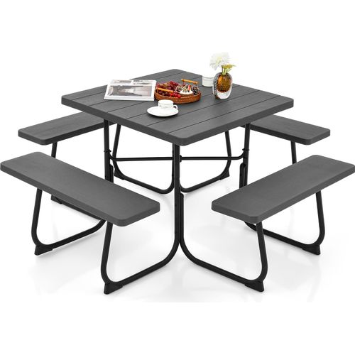 GOPLUS Picknicktisch Set, Gartenmöbel Set für 8 Personen, Sitzgruppe Outdoor inkl. 4 Bänke & 1 Campingtisch mit 4,8cm Schirmloch, Gartentisch Bierzeltgarnitur für Picknick Party (Schwarz)