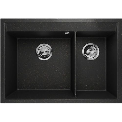 Granitspüle Doppelbecken Küche Einbauspüle Spülbecken Frame 2.5 Schwarz Gold Siphon 10764