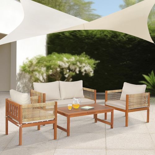 Gartenmöbelset 'Cannole' 4-tlg. aus Akazienholz und Polyrattan Holzfarben