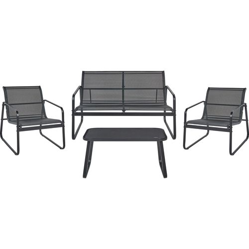 BELIANI Lounge Set Schwarz aus Metall 4-Sitzer Gartentisch Gartensofa 2 Gartensessel Gartenmöbel Loungemöbel Outdoor