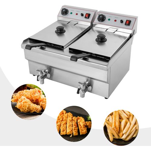 Doppel Friteuse, Edelstahl Gewerbliche elektrische Bratpfanne mit 2 Körben, Silber, 57 x 47 x 35cm