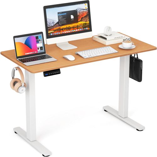 COSTWAY Schreibtisch 120x60cm höhenverstellbar, elektrischer Steh-Sitz Tisch mit Memory Funktion, 2 Haken & Kabelmanagement, Computertisch