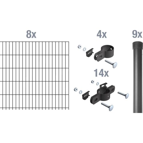 Alberts Einstab-Gittermatten-Set Garden Typ 8/6/4 Pfostenträger Ø34 mm anthrazit Höhe: 100 cm Zaunlänge: 16 m