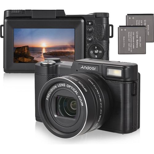 Andoer CD-R5 4K Digitalkamera Digitale Videokamera Camcorder 48 MP 3,0 Zoll IPS Faltbarer Bildschirm 5-fach optischer/8-fach digitaler Zoom Autofokus Eingebauter Blitz mit 2 Akkus Schultergurt fuer Vlogging Videoaufzeichnung Fotografie