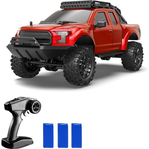 Ferngesteuertes Auto, 1:16 4WD Ferngesteuertes Auto fuer Kinder, Jungen und Maedchen, 2,4 GHz wiederaufladbares Hochgeschwindigkeits-Gelaendefahrzeug, elektrisches Spielzeugauto mit 3 Batterien